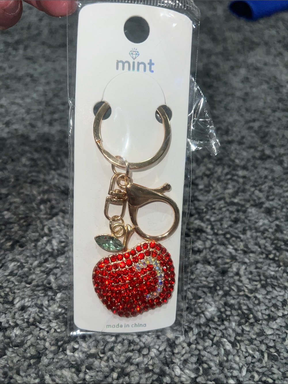 mint sparkly Red Apple Keychain